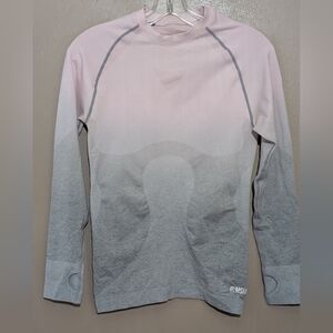 GYM SHARK pink grey ombré workout top w/ thumb Holes, Size:XS